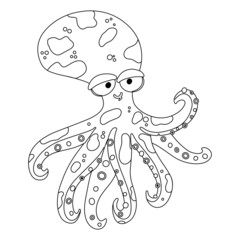 Wall Mural - Cute cartoon octopus. Coloring pages for kids. Vector outline on white background.