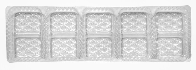 Wall Mural - Clear plastic shipping tray on white background.