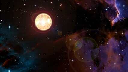 Wall Mural - Space flight slowly moving through universe among planets galaxies stars and nebulae