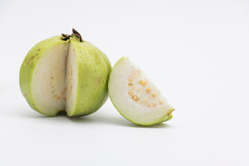 green Guava or peyara fruit isolated on the white background.