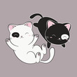 Biały i czarny kot. Słodkie śpiące kotki. Relaks. Harmonia Yin Yang. Ilustracja wektorowa.