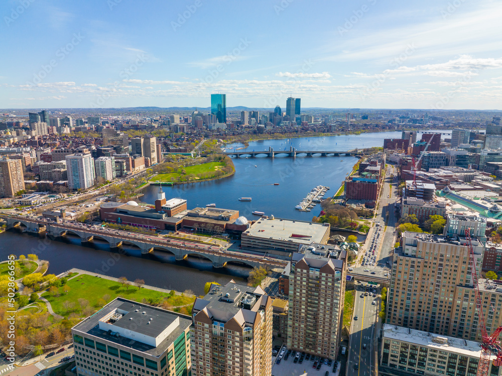Boston Charles River and Back Bay skyline including John Hancock Tower ...