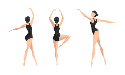 Poster - Female Ballet Dancer Dancing in Black Leotard Vector Set