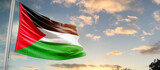 Fototapeta  - Palestine national flag cloth fabric waving on the sky - Image