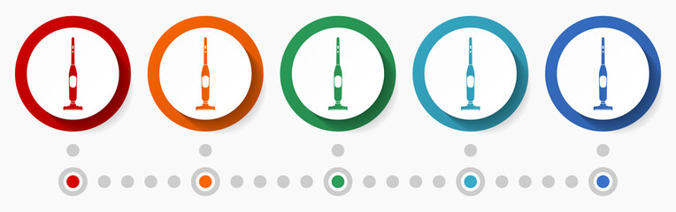 Aufkleber - Vacuum cleaner concept vector icon set, infographic template, flat design circle colorful web buttons in 5 color options