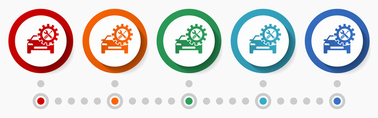 Poster - Workshop concept vector icon set, infographic template, flat design circle colorful web buttons in 5 color options