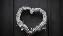 Decorative Christmas Heart Shaped Wreath With Frosted Mistletoe Leaves