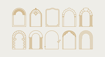 Wall Mural - Vector set of design elements and illustrations in simple linear style - boho arch logo design elements