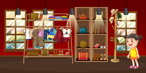 Wall Mural - Scene with girl shopping clothes