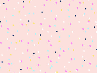 Wall Mural - Cute colorful  polka dot vector pattern.  Multi-colored dots on a pink background.  