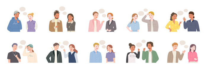 Wall Mural - two people are talking. two person set collection. flat design style vector illustration.