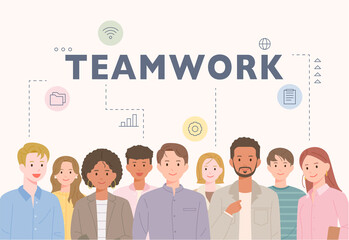 Wall Mural - business people gather and stand facing the front. flat design style vector illustration.