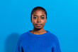 © deagreez - Photo of cheerful charming young woman wear sweater smiling isolated blue color background