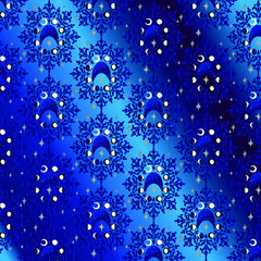 night children's royal ornament in the form of patterns of the moon and stars on a dark blue backgro