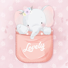 Cute Elephant Sitting Inside The Pocket Illustration