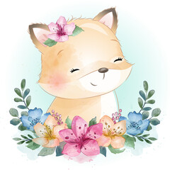 Cute foxy with floral illustration