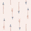 © kris_art - Seamless pattern of colored feathers and romantic arrows painted with watercolors on a white background