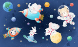 Fototapeta Dziecięca - Cute little bunny with bunny in the space illustration