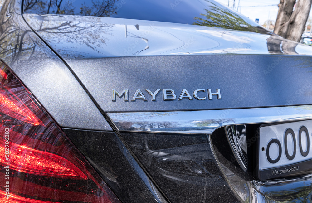 Maybach Rear Logo Rear view of Mercedes-Benz Maybach logotype Stock Photo | Adobe Stock