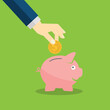 © madedee - Piggy bank. Hand putting coin a Piggy bank money, deposit banking account and savings concept of growth. Vector illustration.