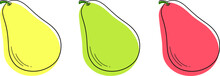 Pear. A Set Of Pears Of Different Colors. Stylized Fruits. Meal. Organic Food. Vegetable Vegetarian Food. Fruit Vector.