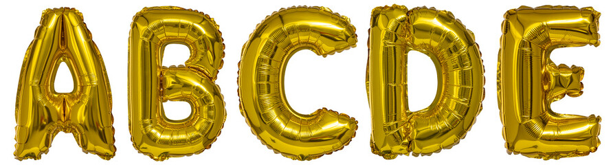 real balloons in the shape of letters a b c d and metallic gold