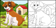 Dog Coloring Page Colored Illustration