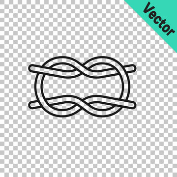 Black line Nautical rope knots icon isolated on transparent background. Rope tied in a knot. Vector