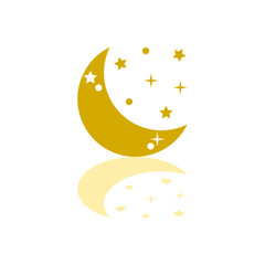 Sticker - Yellow crescent moon and stars magic boho icon flat vector design.