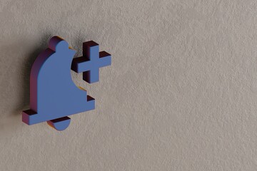 Aufkleber - Beautiful abstract illustrations Blue Notification bell Add symbol icons on a wall background. 3d rendering illustration. Background pattern for design. .
