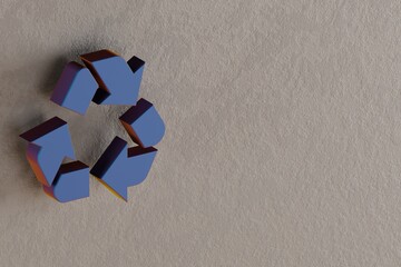 Aufkleber - Beautiful abstract illustrations Blue Recycling symbol icons on a wall background. 3d rendering illustration. Background pattern for design.