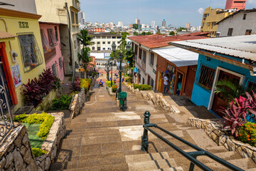 Wall Mural - Guayaquil, Las Penas neighborhood on Santa Ana Hill. Traditional colonial architecture in second largest city in Ecuador. Popular tourist destination.