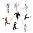 canvas print picture Sport collage. Tennis, running, soccer or football, basketball, hockey, volleyball, boxing, MMA fighter and gymnastics. Kids sports concept