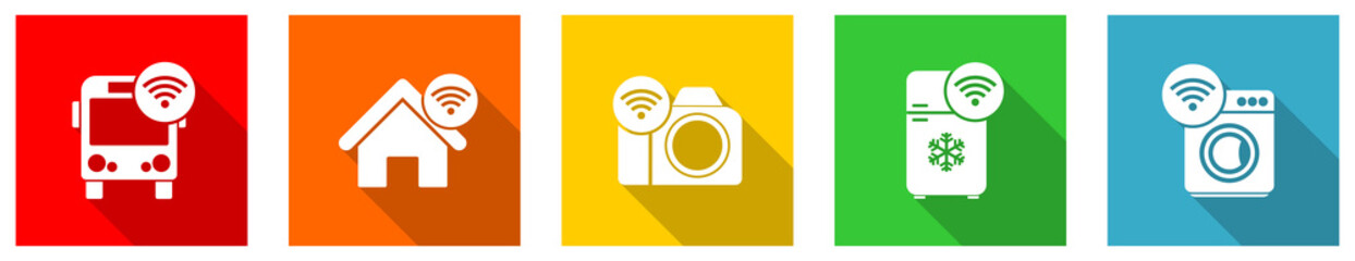 Aufkleber - Set of colorful web flat design smart devices vector icons, mobility concept buttons for webdesign and mobile applications on white background