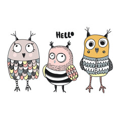 Wall Mural - Cute hand drawn owls childish print. Perfect for t-shirt, apparel, cards, poster, nursery decoration.