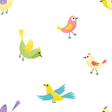 Fototapeta Pokój dzieciecy - Bird. Summer cute seamless pattern with colorful birds. Flat, cartoon, vector