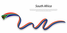 Waving Ribbon Or Banner With Flag Of South Africa.