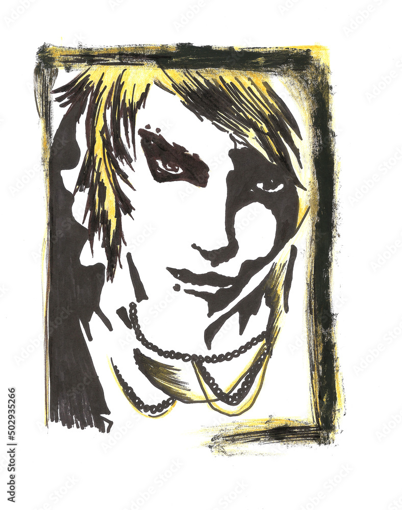 Digital portrait sketch of a punk man with a mohawk. He wears a leather ...