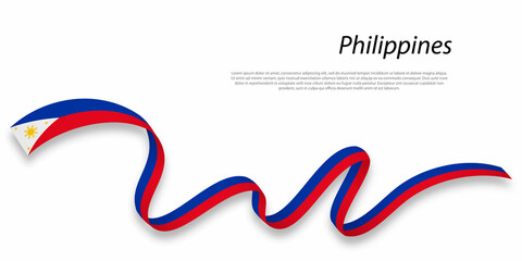 waving ribbon or banner with flag of philippines.