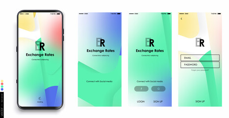 Wall Mural - design of a mobile application and site, ui. set of gui screens with login and password input, showi