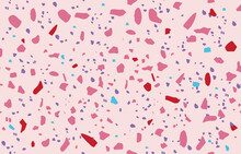 Terrazzo Seamless Beautiful Pink Pattern. Colorful Elements Stone Mosaic Composite Texture. Decorative Tile.modern Abstract Pattern. Vector Seamless Abstract Background.