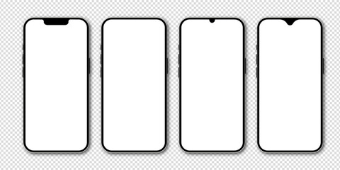 Wall Mural - Set of realistic models smartphone with transparent screens. Smartphone mockup collection. Phone mockup in front. Mobile phone with shadow. Realistic, flat and line style. Vector EPS 10