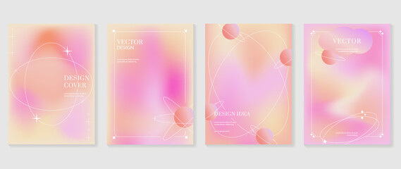 abstract pink gradient fluid cover template. set of galaxy poster with planet, star, sparkling, moon