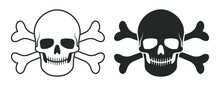 Skull And Crossbones Vector Illustration. Poison Label. Pirate Flag Image. Human Head Skeleton Icon.