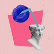 © Lustre Art Group  - Contemporary art collage. Abstract image with antique statue bust and pink female lips isolated over pink background. Party time