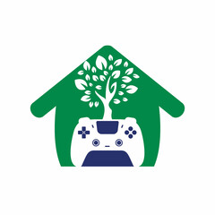 Wall Mural - Eco game vector logo design. Green gamepad fresh leaf nature logo design.