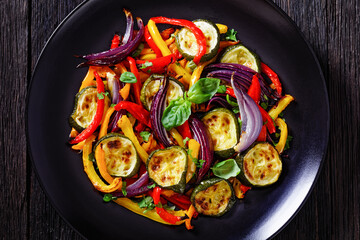 Poster - roast pepper slices with red onion and zucchini