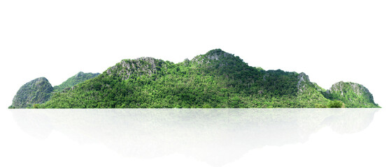 rock mountain hill with green forest isolate on white background