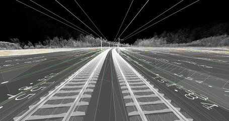 Wall Mural - the bim model of the railway infrastructure area of wireframe view