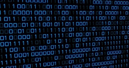 Animation of blue binary code changing on black background